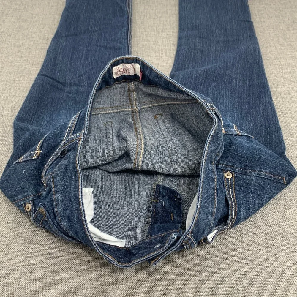 So Straight Dark Blue Denim Jeans Size 5 Low Rise 78% Cotton Polyester‎ Spandex